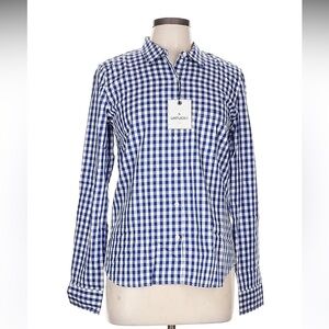 UNTUCKit Women's Blue White Gingham Belleza Button Up Long Sleeve Shirt 12 NWT
